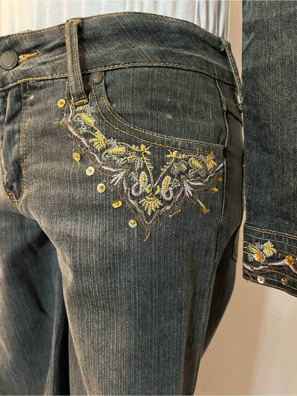 Vintage y2k Elite Jeans Jacket Set size 3/4 low rise, gaucho, bolero cropped